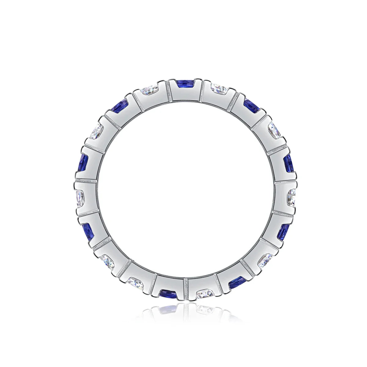 Elegant S925 Silver Ring with Alternating Moissanite & Blue Sapphires, 18K Gold Plated, Exquisite Design, Includes GRA Certifica