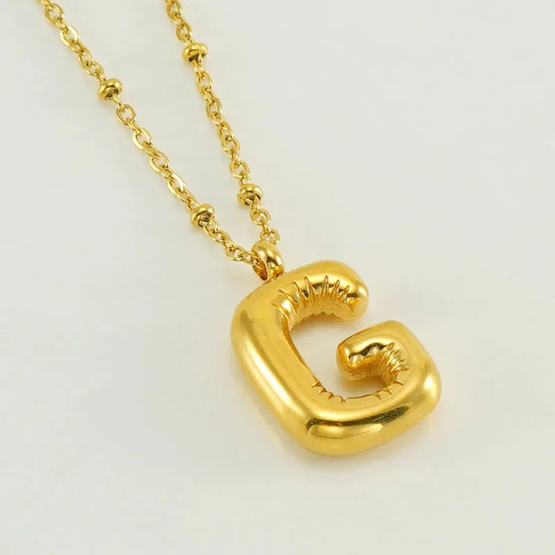 Vintage Stainless Steel Balloon Bubble Chunky Letter Necklace for Women 18K Gold