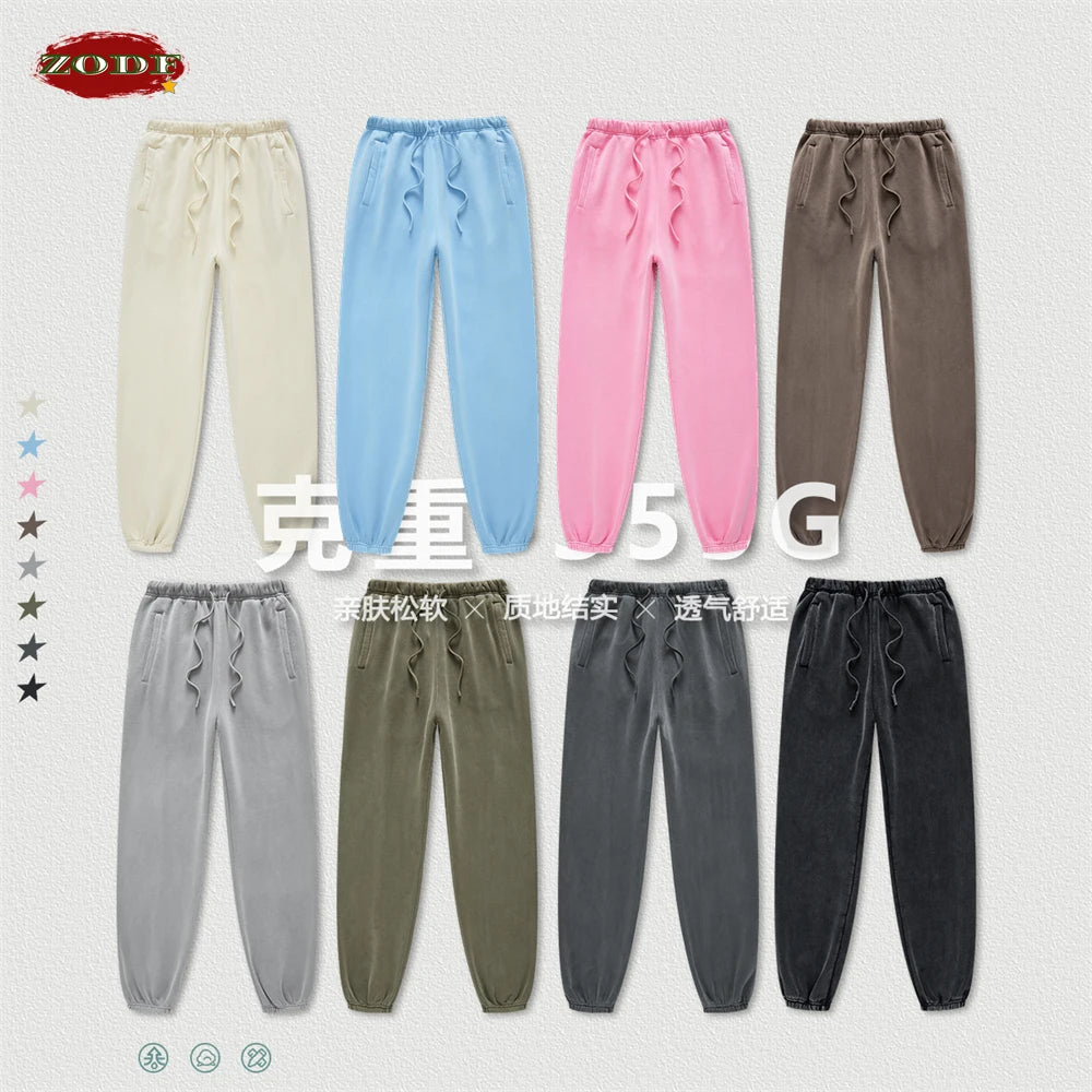 Autumn Winter Men's Washed Sweatpants Retro Unisex Loose 355gsm