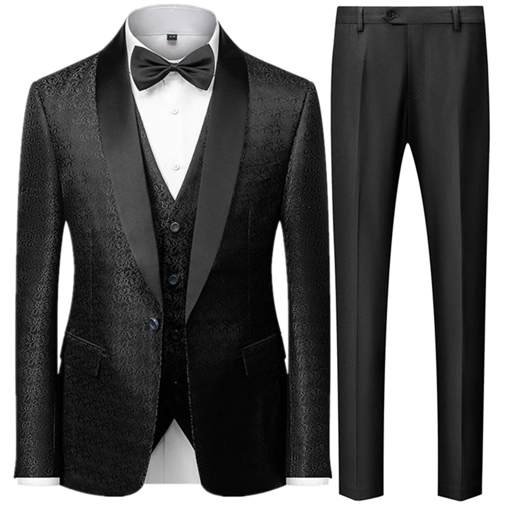 Coat Vest Pants 3 Piece Suit Set Luxury Groom Wedding Dress Party