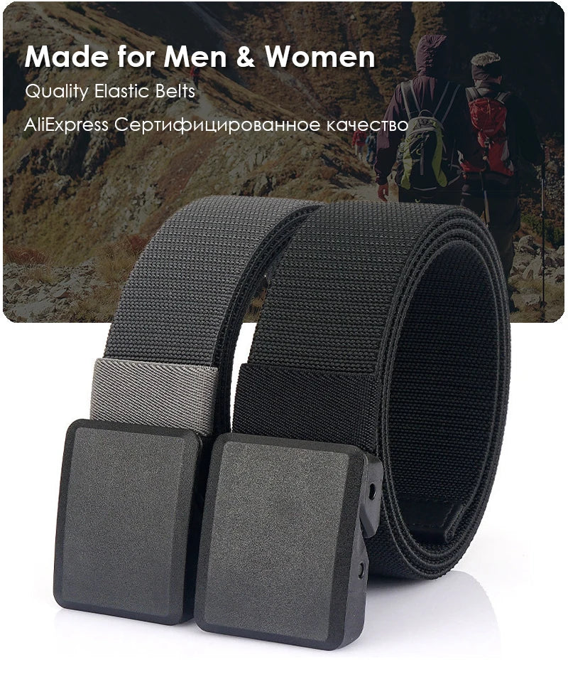 New Metalless Elastic Belt for Men and Women Premium Plastic Buckle Stretch Casual Belt 120cm Jeans Girdle Male