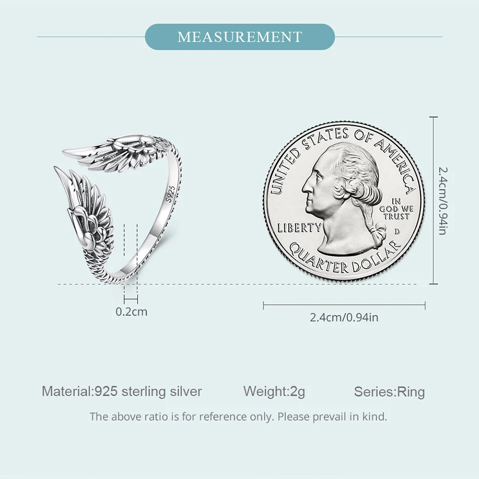 925 Sterling Silver Hip Hop Vintage Couples Creative Wings Open Rings