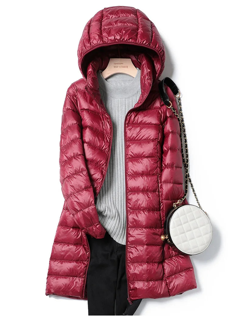 Winter Women Down Jackets Long White Duck Down Ultra Light Thin Casual