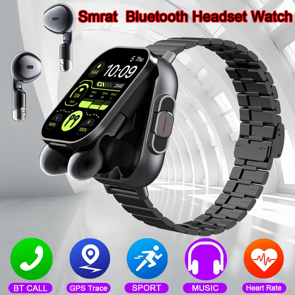 NFC Smart Watch TWS 2-in-1 Headset Bluetooth Call Heart Rate Blood Pressure Health Monitoring Headphones Play Music Smartwatch