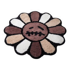 Smiling Face Tufted Rug Flower Art Rug for Bedroom Living Room Retro Rainbow Fluffy