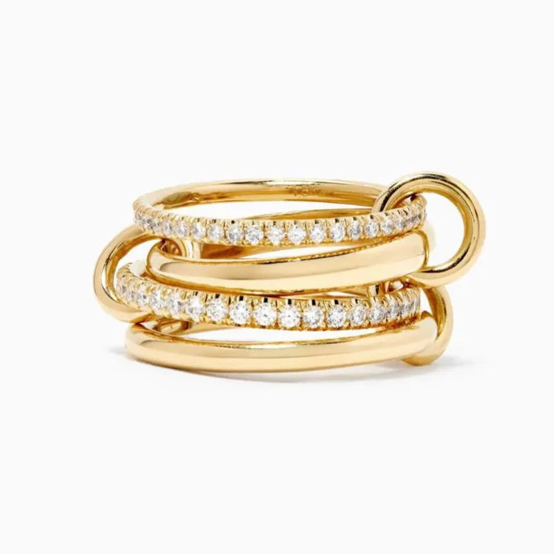 S925 Silver AAA Zircon Colorful  Link Chain Rings Women Jewlery Designer T Show Club Cocktail Party Rare Japan Korean INS