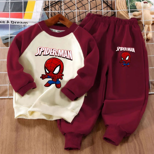 MARVEL Anime Spiderman Print Boys Spliced Sweatshirt 2-piece Sets Kids O Neck Hoodies and Long Pant 2pcs Set Kids Sport Clothes