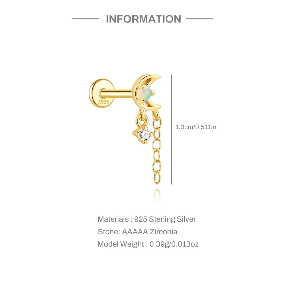 CANNER 1PC 925 Sterling Silver Horse Eye Chain Tassel Zircon Drop Earrings For Women Ins Minimalism Geometric Earrings Gift