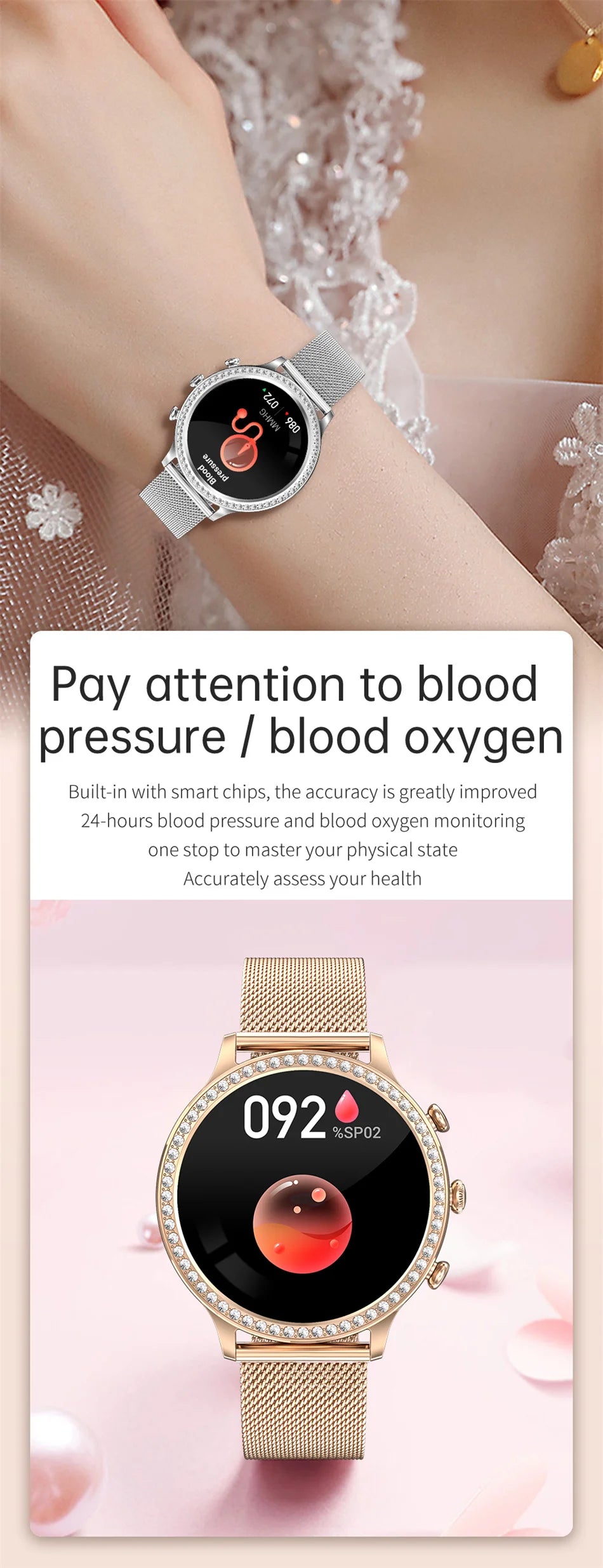 Women Smart Watch Double Strap Heart Rate Sleep Monitoring Wireless Call Voice Assistant Waterproof Smartwatch For Android IOS