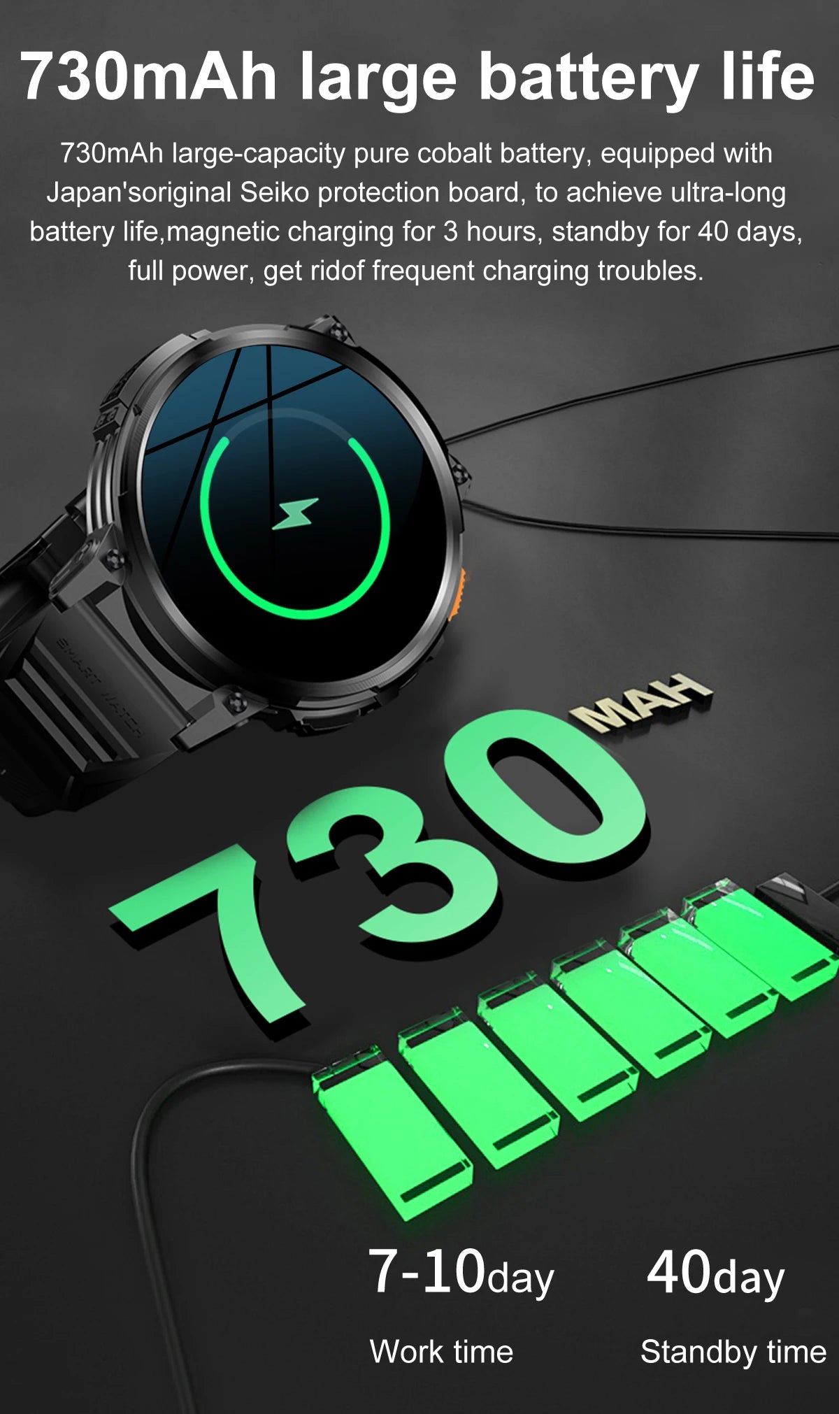 LIGE 1.85” HD Screen LED Flashlight Smart Watch Men 730mAh Large Battery BT Call Man Bracelet Waterproof Fitness Men Smartwatch