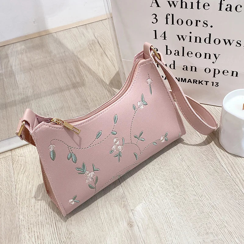 Fashion Embroidered Women's Handbags PU Leather Small Shoulder Clutch Bags