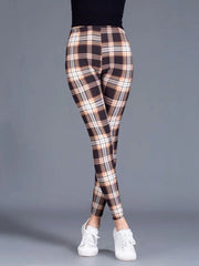 Female Fitness Leggings Women Print Plaid Leggings Lady Slim Pencil Pants