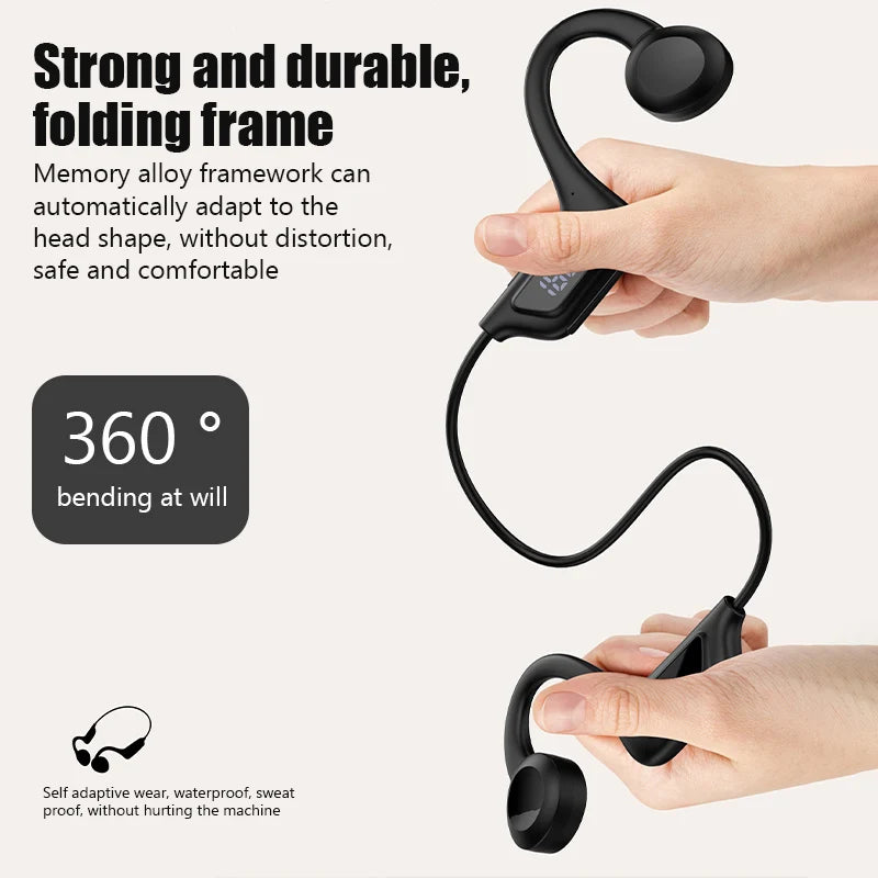 JS7 Bone Conduction Headphones Tf Card Digital Display Fone Headset Hands-free Call Auriculares Sports Open-ear Earphone