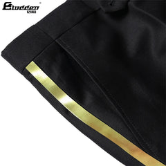 Men's black suit pants Gold leather trim Casual Male Formal Business Office Pants