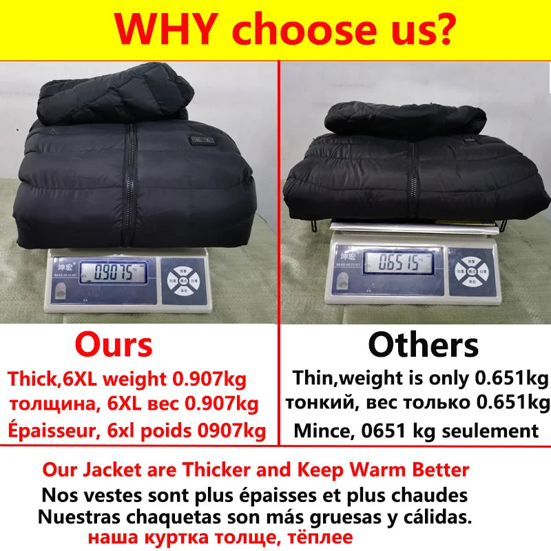 19 Areas USB Heated Jacket Men Winter Thermal Coat Electric Heating Jacket Hooded