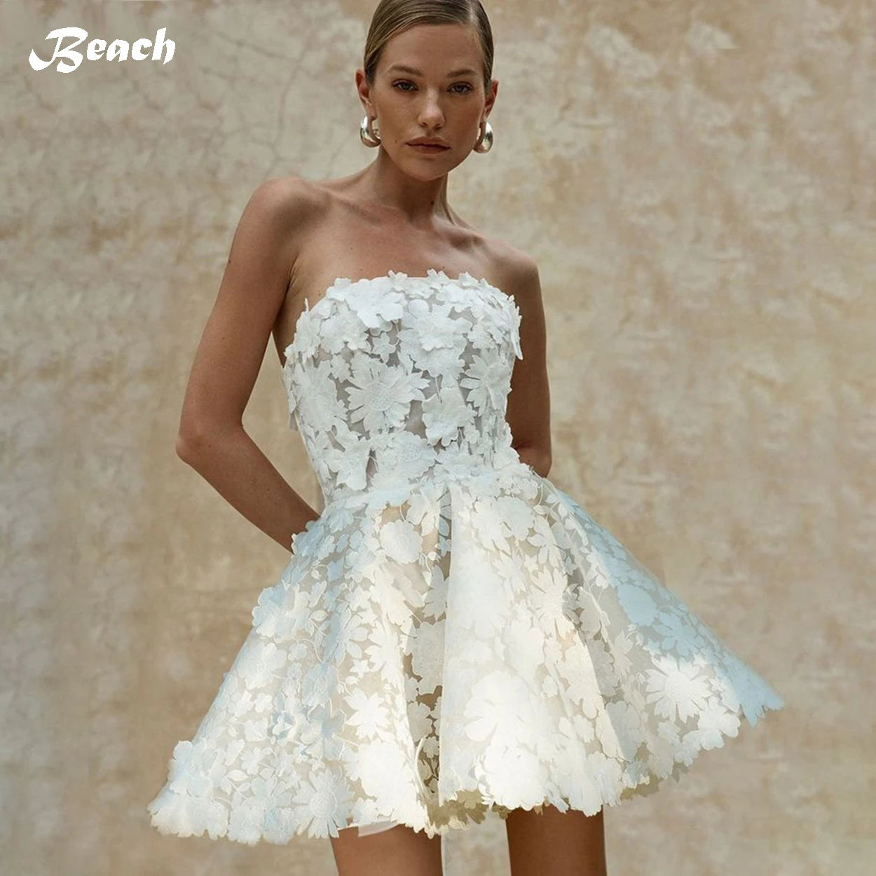 White Bridesmaid Dresses: Beach Sleeveless Mini Length Short Wedding Party Dress