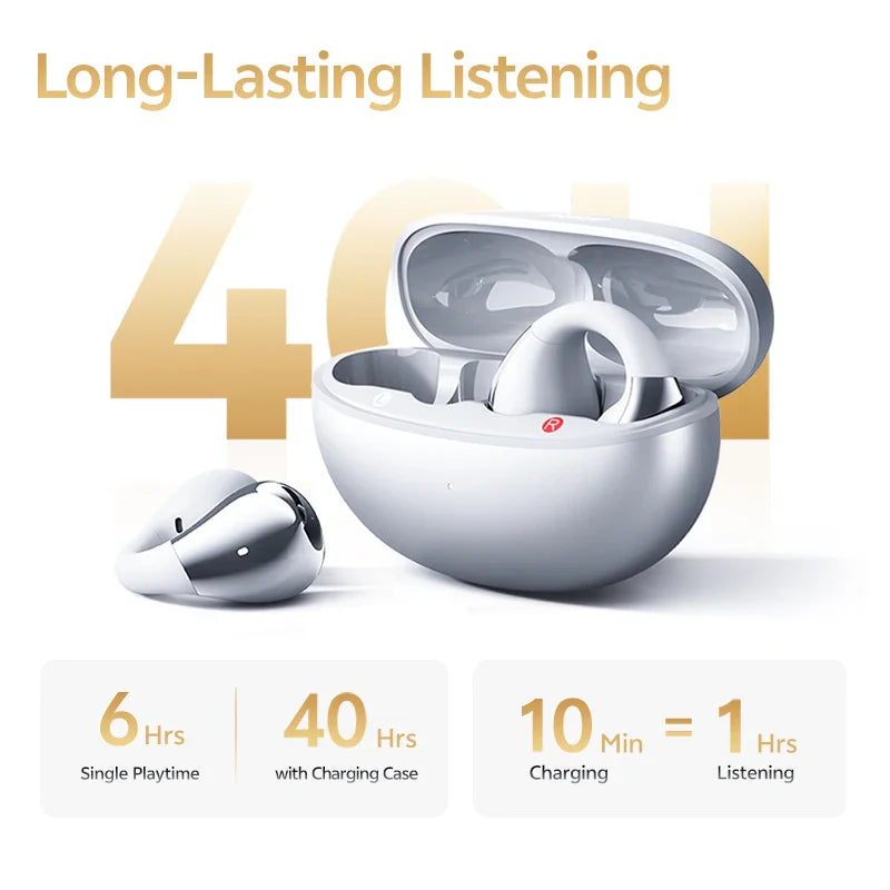 QCY Crossky C30S Open Ear Wireless Earphones Hi-Res with LDAC Ear Clip Earbuds Bluetooth 6.0 Clip On OWS Sports Headphones 40Hrs