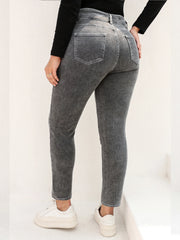 Plus Size Gray Jeans for Women Stretchy High Waist Mom Jeans Harem