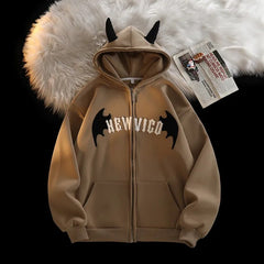 Zip UP Hoodie Grunge Women Men Autumn Embroidery Letter Long Sleeve Gothic Hooded