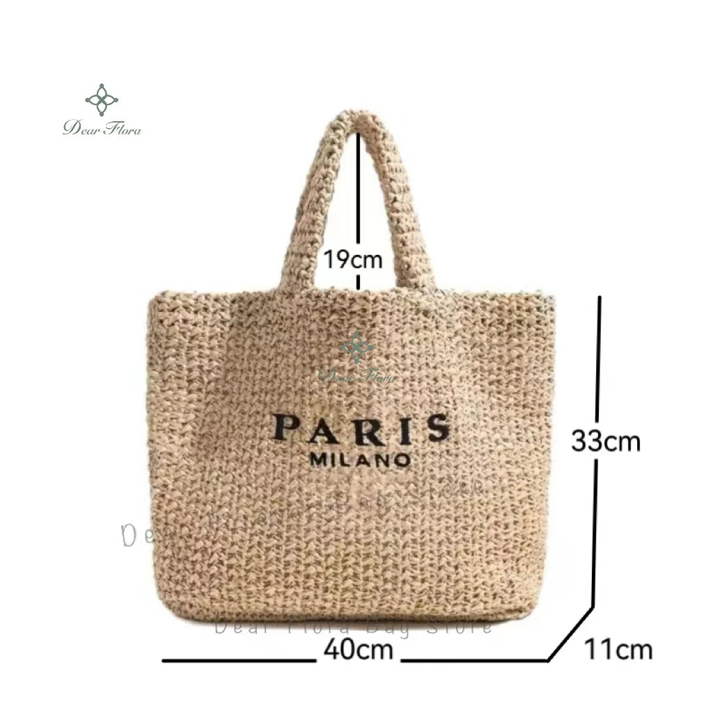 Women Fashion Striped Summer Beach Straw Knitting Shoulder Bag Hollow Out