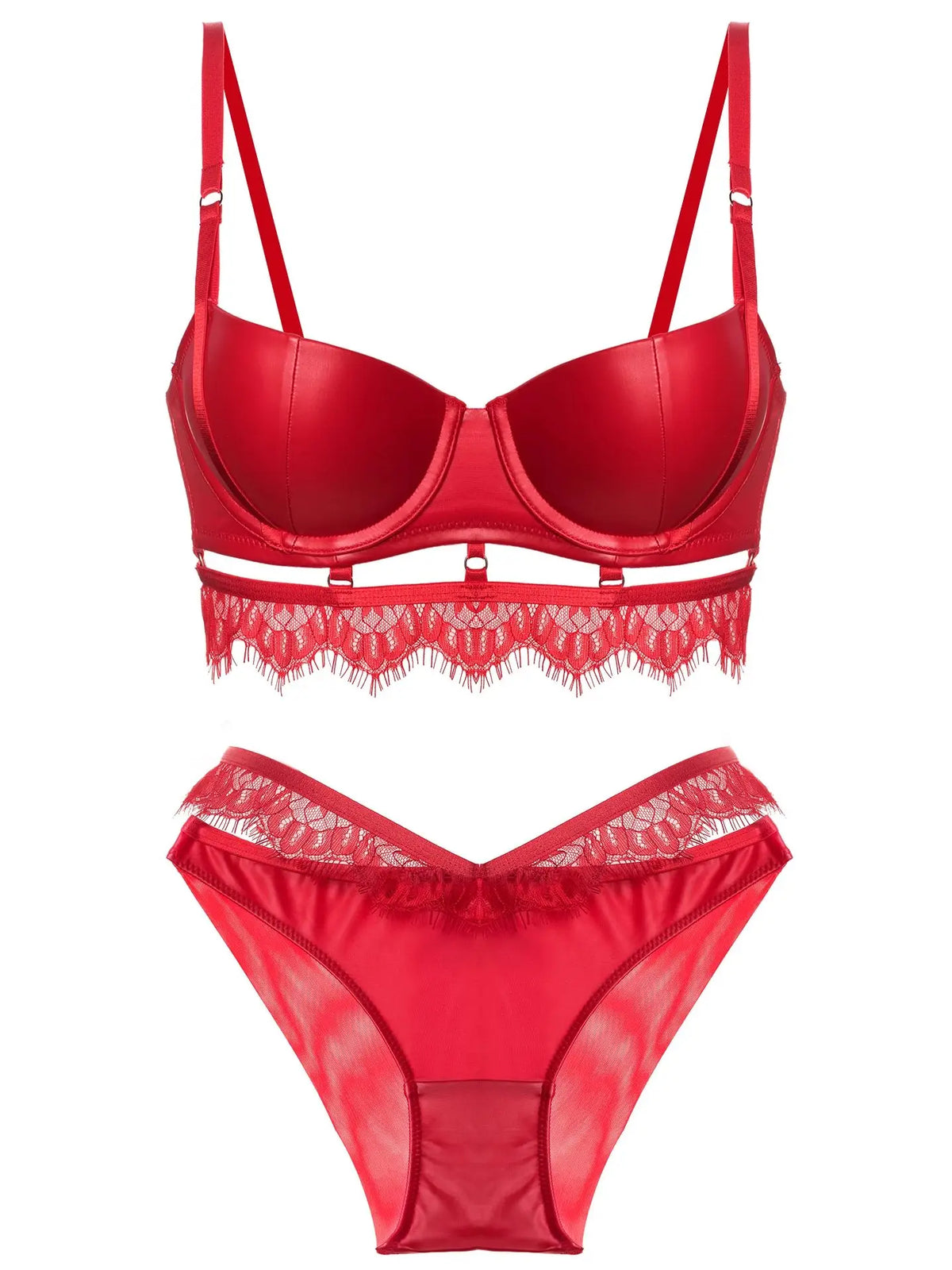 Push up Bra Set Glossy Leather Bra and panty Set Underwear Padded Lace