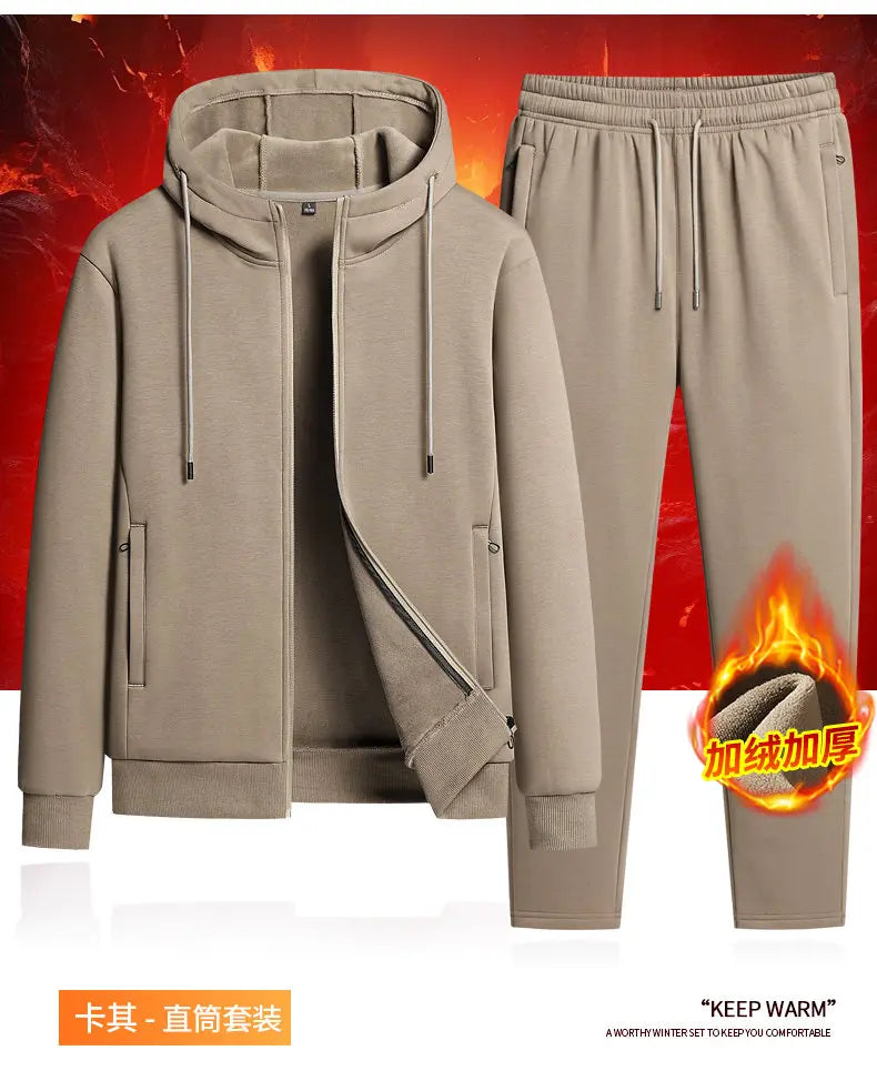 Autumn and winter hooded cardigan with fleece and thickened two-piece sporty and fashionable pure cotton set