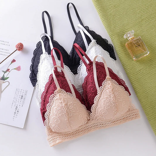 French Beautiful Back Bra Women'S Thin Lace Beautiful Back Bra No Steel Ring Sling