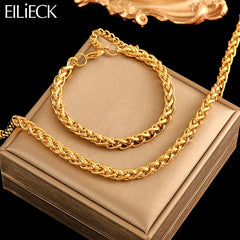 316L Stainless Steel Chains Necklaces Bracelet Jewelry Set For Women Gold Color Metal