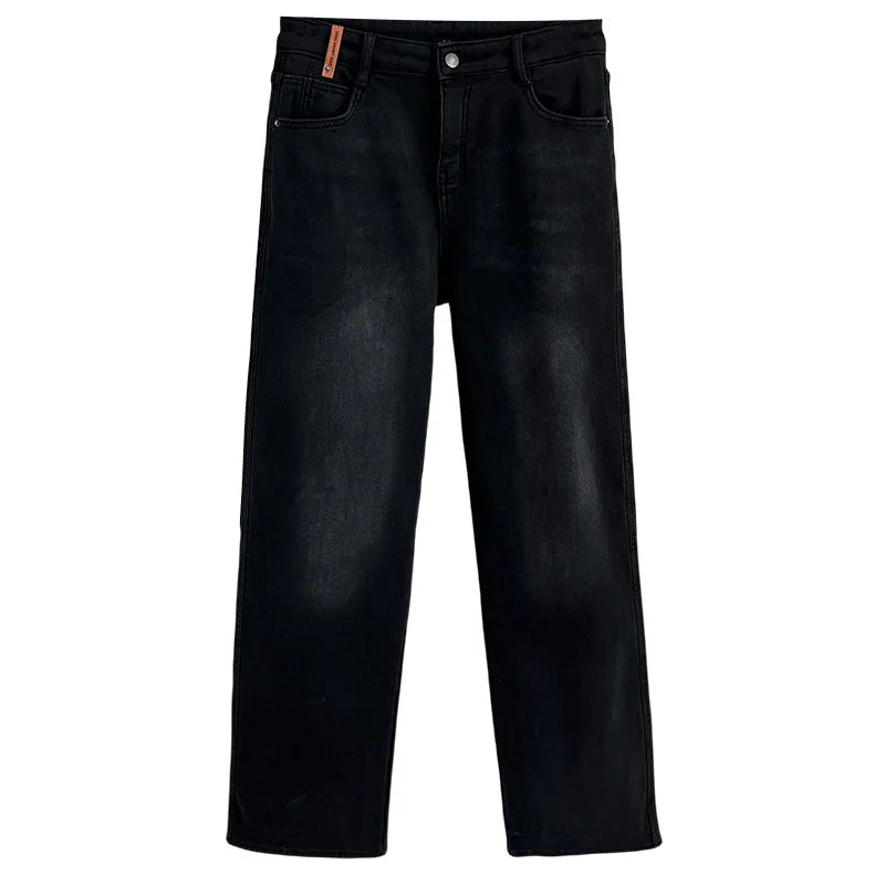 Autumn And Winter 100KG Fleece-lined Denim Full Length Pants Plus Size Women's
