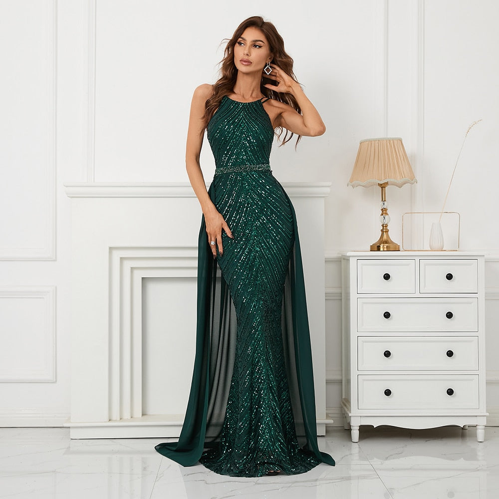 Evening wear Dresses: Evening Dress for Party With Detachable Chiffon Train for Ladies