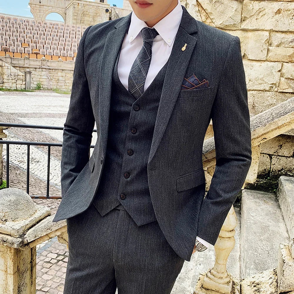 Tuxedo for Mens: 3 Pcs Suits Set Men British Style Coat Vest Pants Male Slim Fit