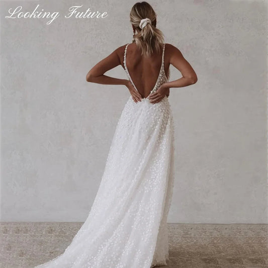 White Bridesmaid Dresses: Tulle Wedding Dress With Pocket Deep V-Neck Spaghetti