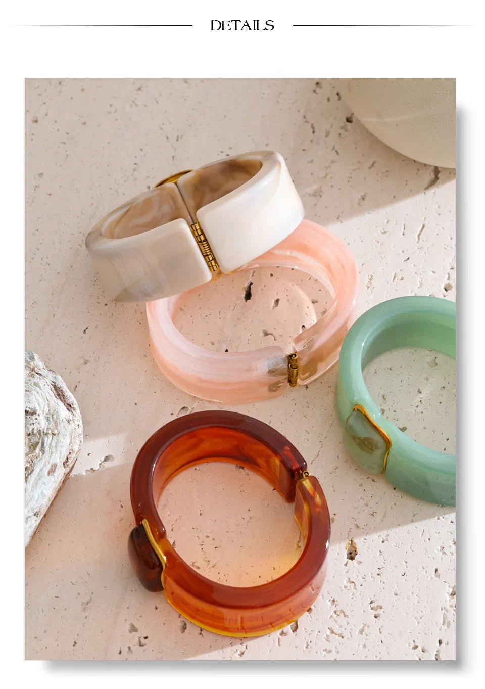 Yhpup 63mm Green Pink Beige Amber Acrylic Wide Bracelet Bangle Waterproof Fashion Summer Attractive Jewelry Wholesale