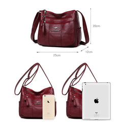 Women's Soft Leather Shoulder Bags Multi-Layer Pockets Messenger