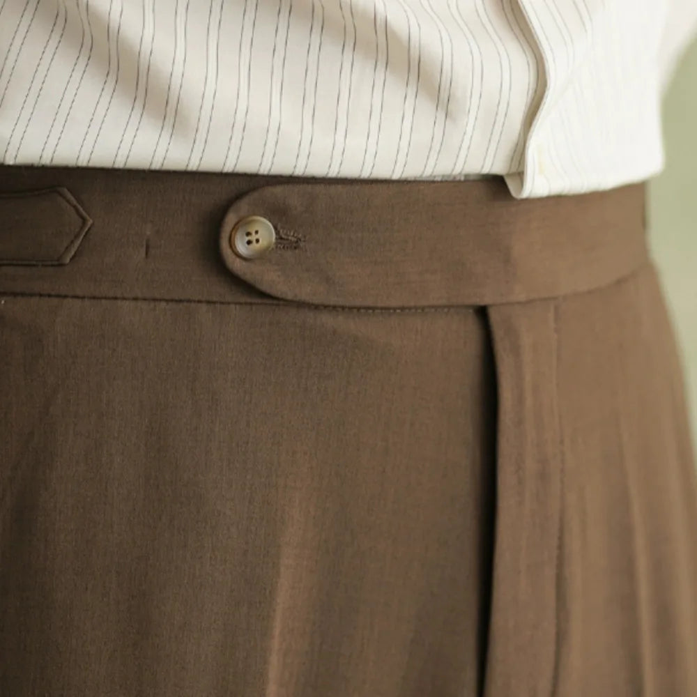 High Quality Luxury Coffee Colored Naples High Waisted Suit Pant Men Business