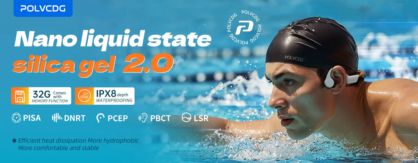 POLVCDG Bone Conduction Headset IPX8 32GB Bluetooth 5.3 Wireless Swimming Headset with Microphone Waterproof Exercise Fitness