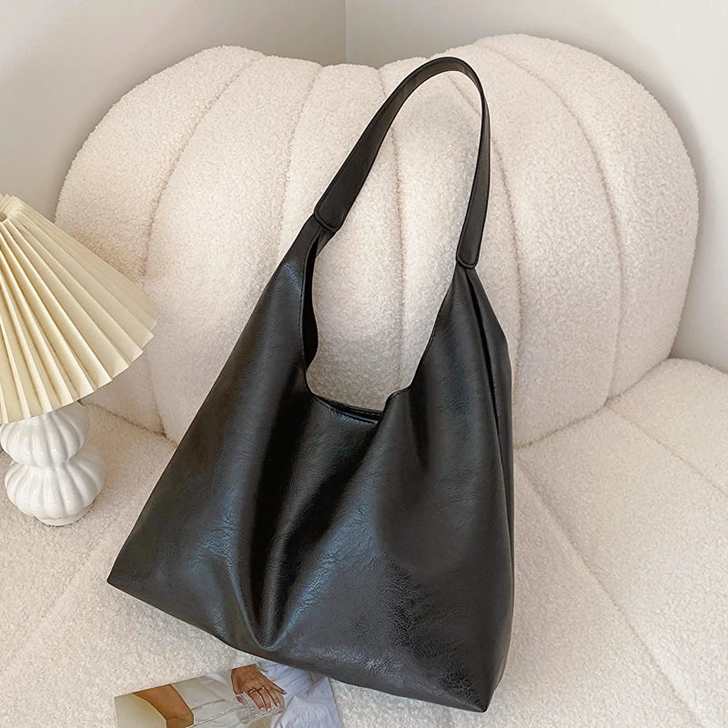 PU Soft Leather Tote Bag Large Capacity Women Vegan Leather Slouch Bag
