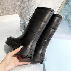 Mid-Calf Boots Ladies Brand Designer Winter Genuine Leather Warm Shoes for Women