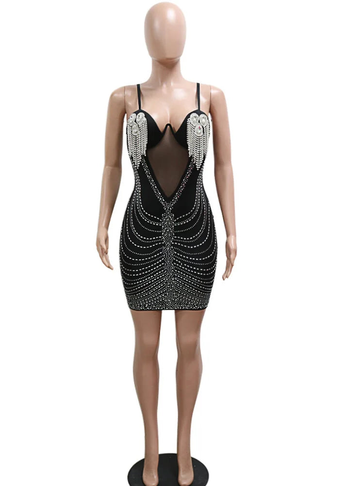 Evening Dresses: Mini Dress Luxury Woman Evening Dress Crystal Birthday Outfits