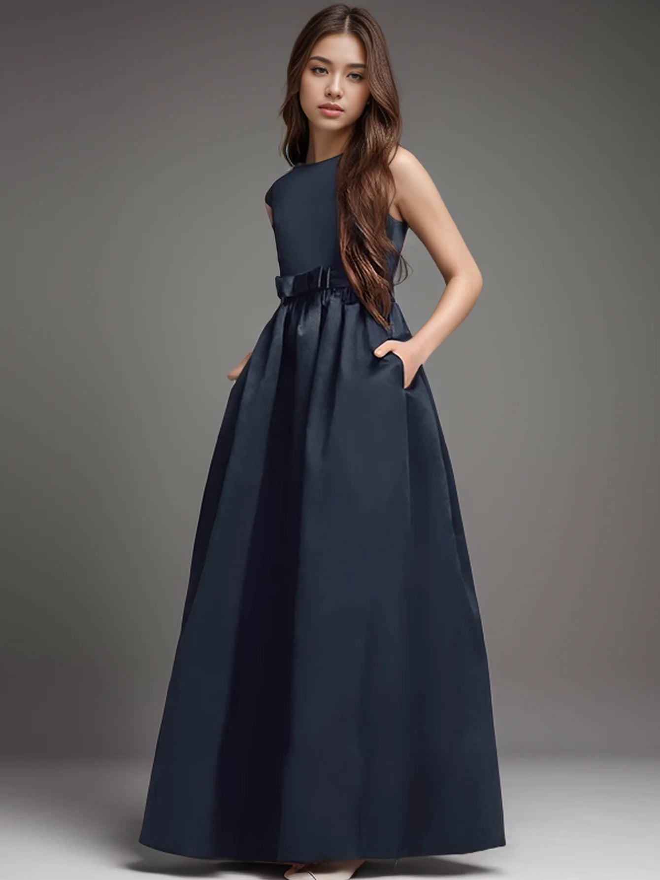 Teen Girl Purple Long Dress for Birthday Party Performance Featuring Elegant Evening Gown