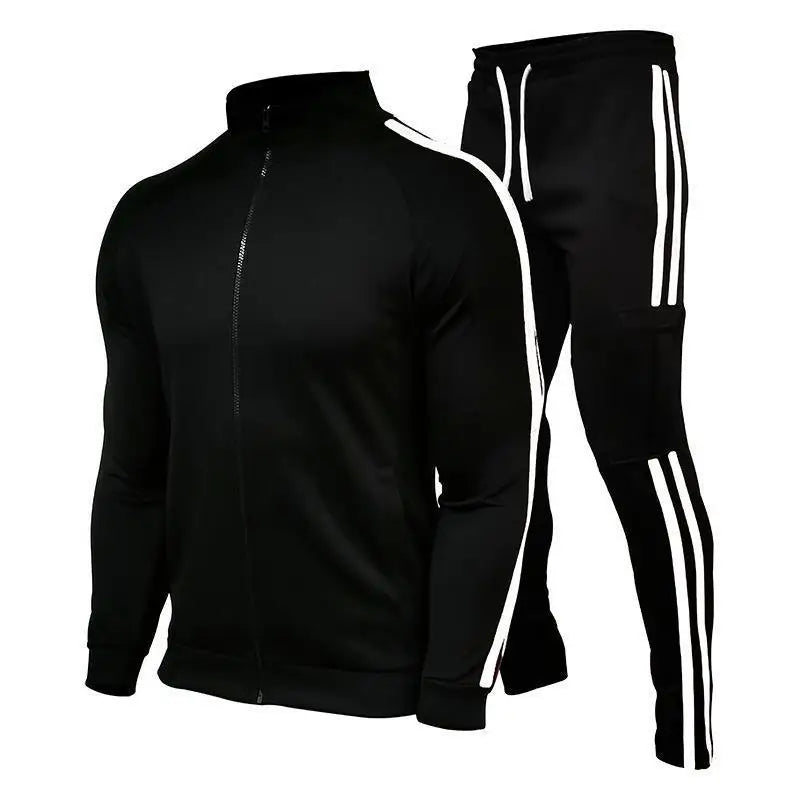 New men's cardigan stand up collar sports suit youth sportswear casual slim fit running sports two-piece set