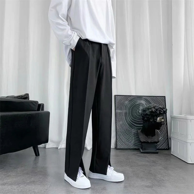 Black Suit Pants Men Fashion Society Mens Dress Pants Korean Loose Straight Pants Mens
