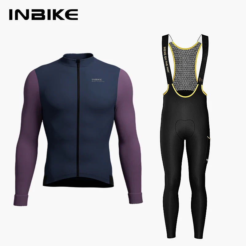 INBIKE Fleece Men's Cycling Jersey  Winter Cycling Sets Warm Long-sleeved Suit Soad Bike Bicycle Jacket Overalls Riding Suit