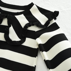 Children's Fashionable Casual T-shirt Dresses Black and White Color Blocked Collar