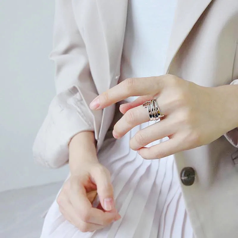 925 Sterling Silver Irregular Spring Woman Rings Wedding Vintage Jewelry Punk