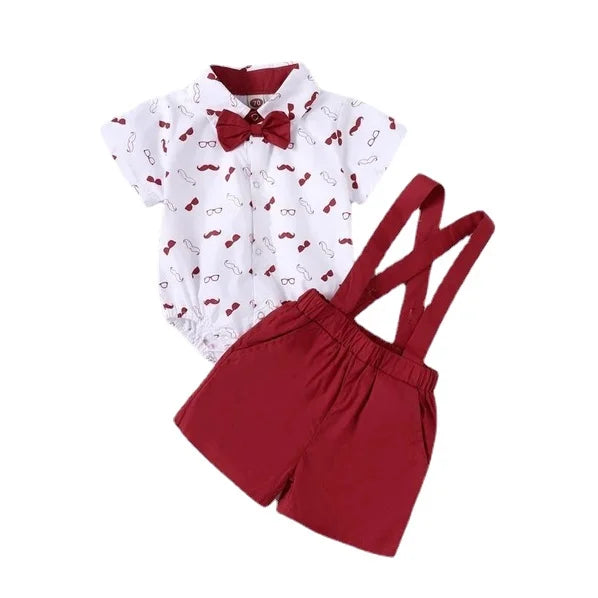 0-24 Months Baby Boys Costumes Short Sleeve Bodysuit with Bow + Suspender Pants Wedding Parties Festivals Gentleman Clothing