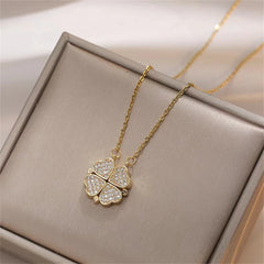 Fashion Retro Lucky Four Leaf Clover Women Necklace Gothic Love Heart Pendant