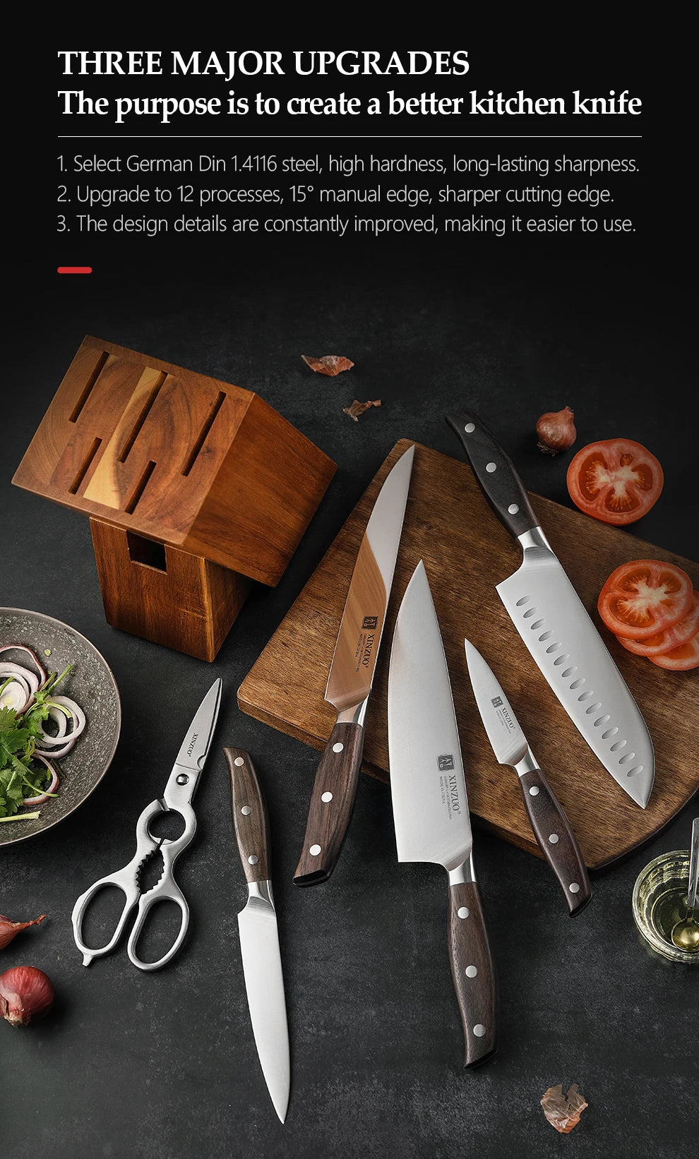 Professional Full 7 PCS Knife Set German 1.4116 Stainless Steel Kitchen Knives Sets