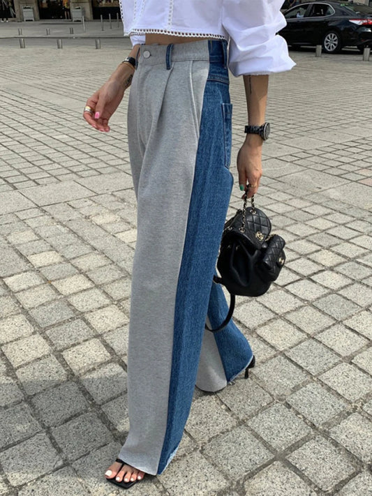 Hit Color Jeans Women High Waist Gradient Color Blue Denim Pants Female Streetwear
