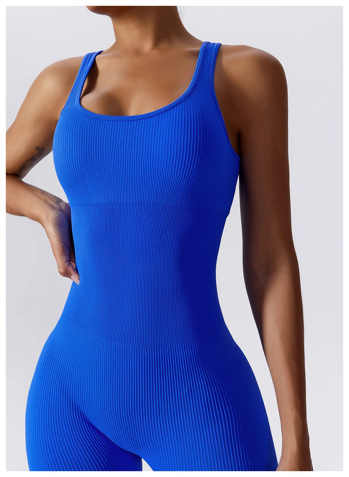 Women's Yoga Rompers One Piece Tummy Control Seamless Ribbed Jumpsuit Padded